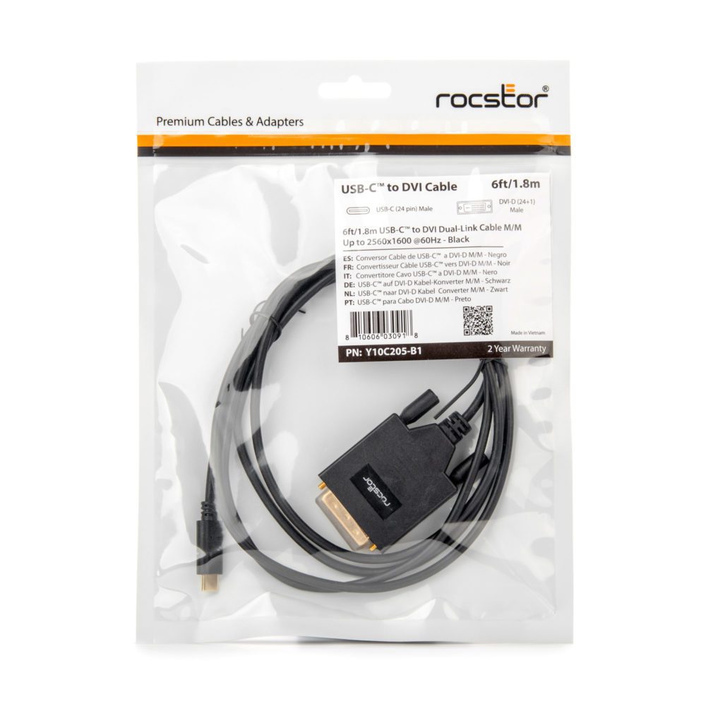 give suppe mundstykke Rocstor USB-C to DVI Cable Male to male