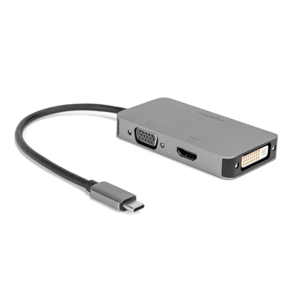USB-C Multiport Video Adapter 3-in-1, HDMI, VGA or DVI - No Drivers required